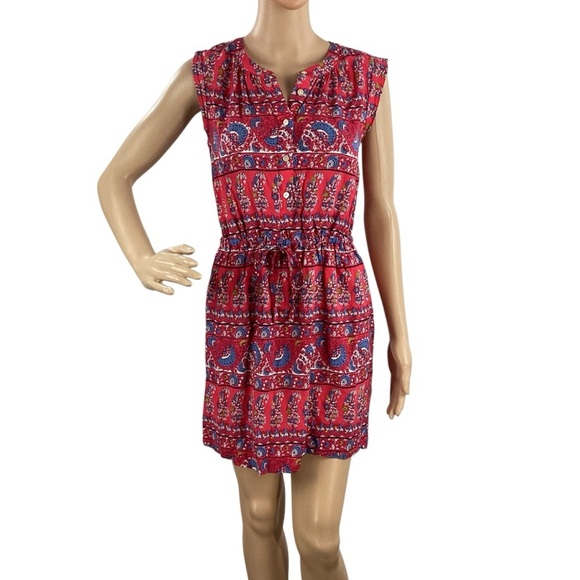 LOFT Fan Floral Cap Sleeve Shirtdress Red Print Petite XSP - Picture 1 of 7